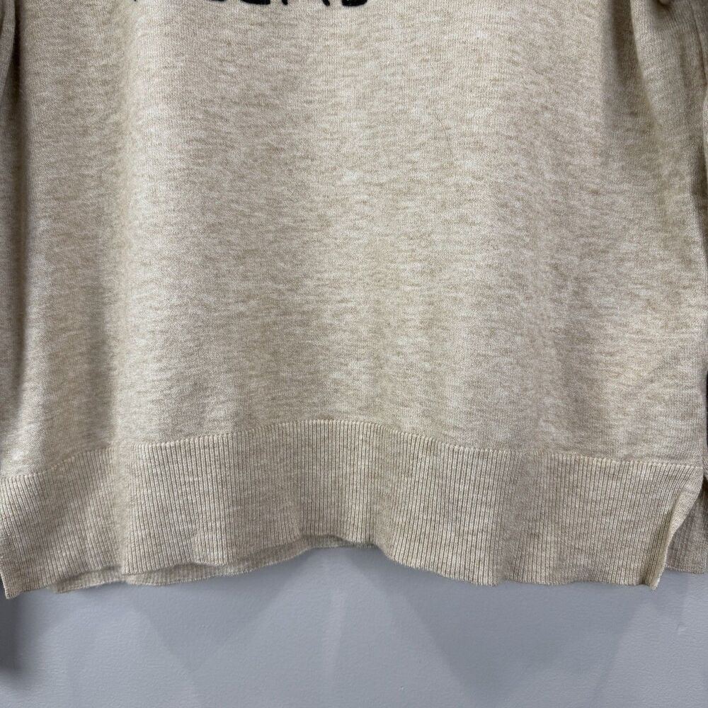Rae Dunn Women's Size M "WEEKEND." Beige Crew Neck Knit Sweater Minimalist - Picture 5 of 8